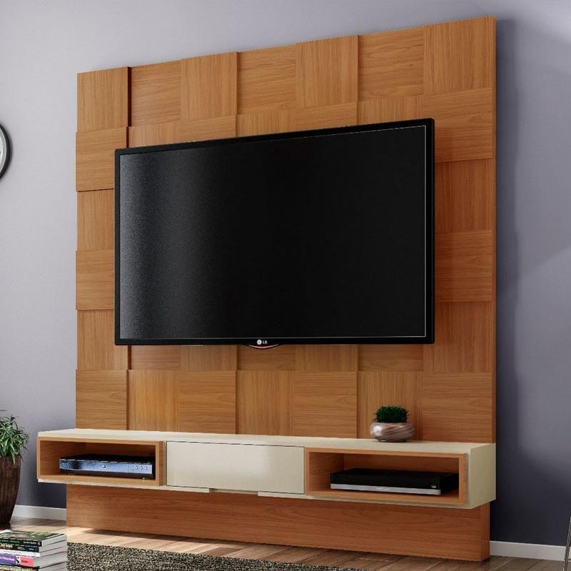 Painel para TV Tb125 Quadriculado 3d - Freijo/Off White - Dalla